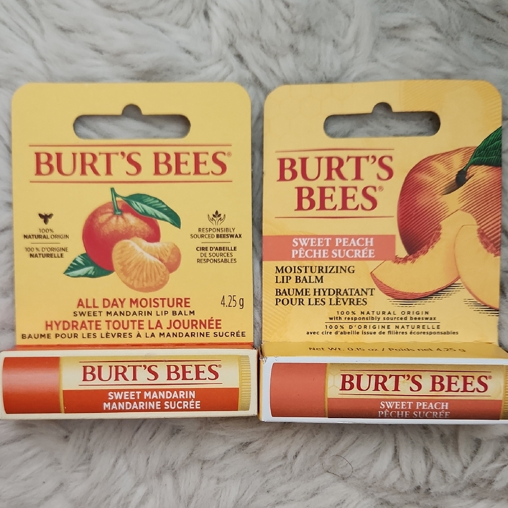 Burts Bees NWT Sweet Peach + Sweet Mandarin Moisturizing Lip Balm